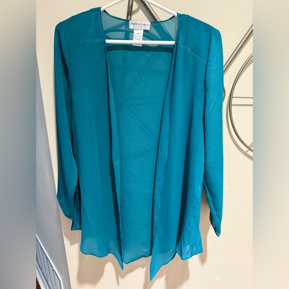 Draper’s & Damon’s Tops - Teal Open Front Sheer Blouse, Petite Medium